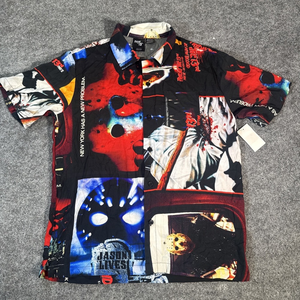 Friday The 13th Mens M Halloween Shirt Jason Voorhees Button Up Halloween
